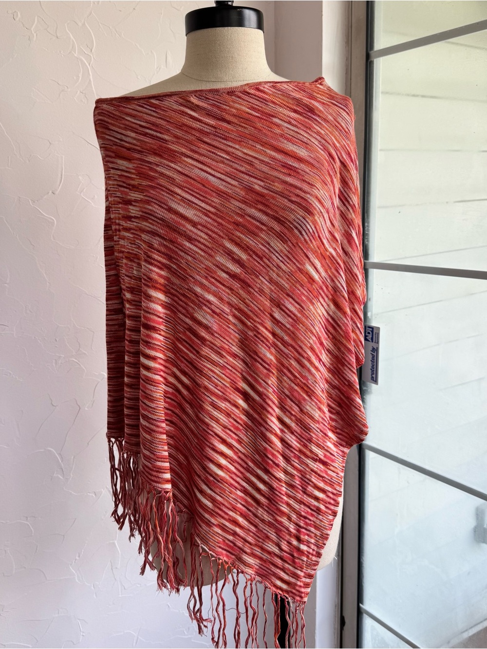 BCBGMAXAZRIA Silk Blend Striped Fringe Poncho Fall Boho Cape
